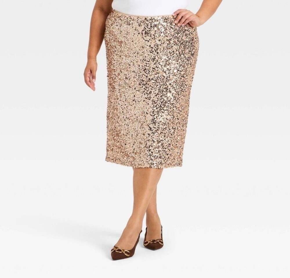 Ava & Viv Women's Rose Gold Sequin Midi Skirt Size 3X